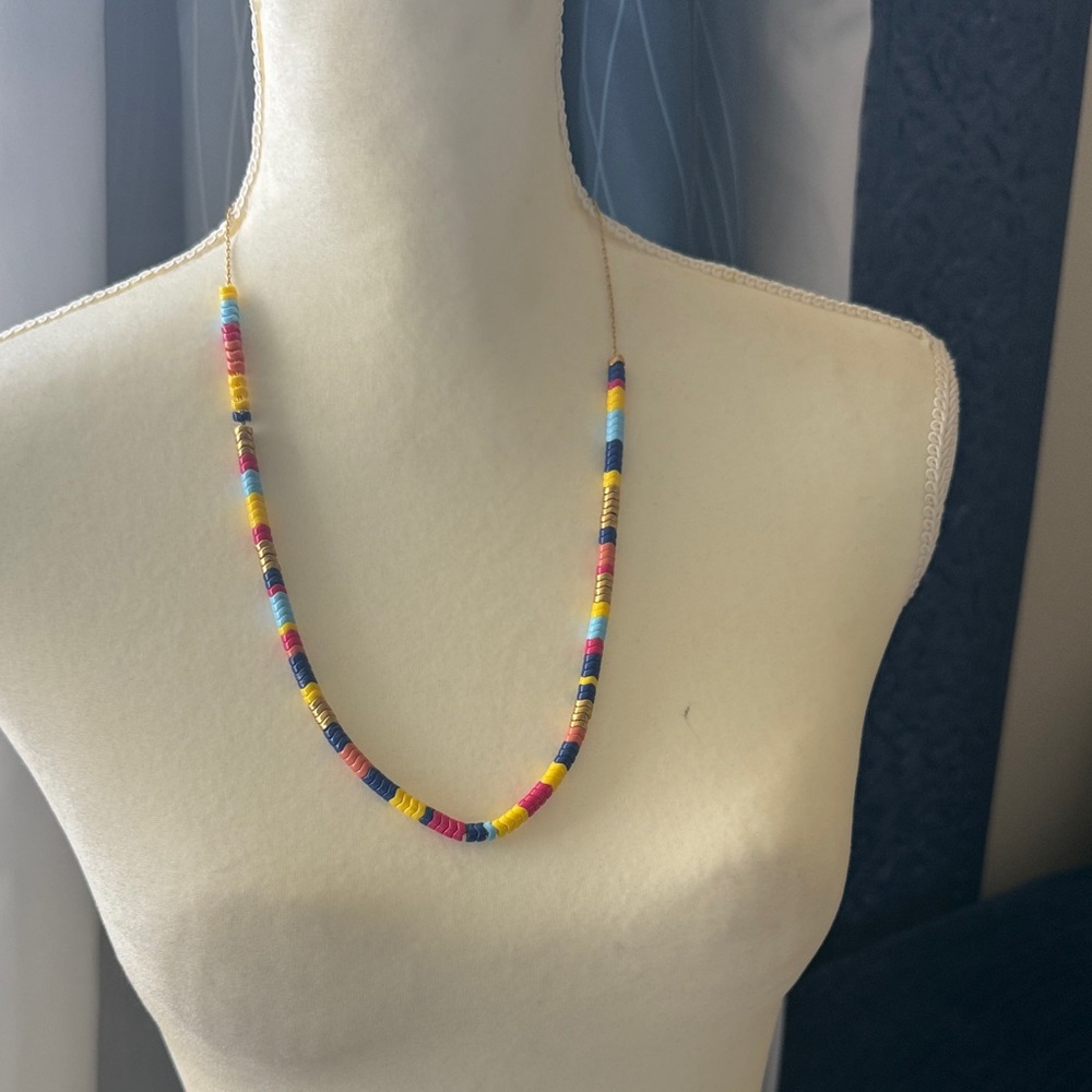 Evereve Multicolored Beaded Strand Necklace - Blue, Yellow, Pink, Red, Gold